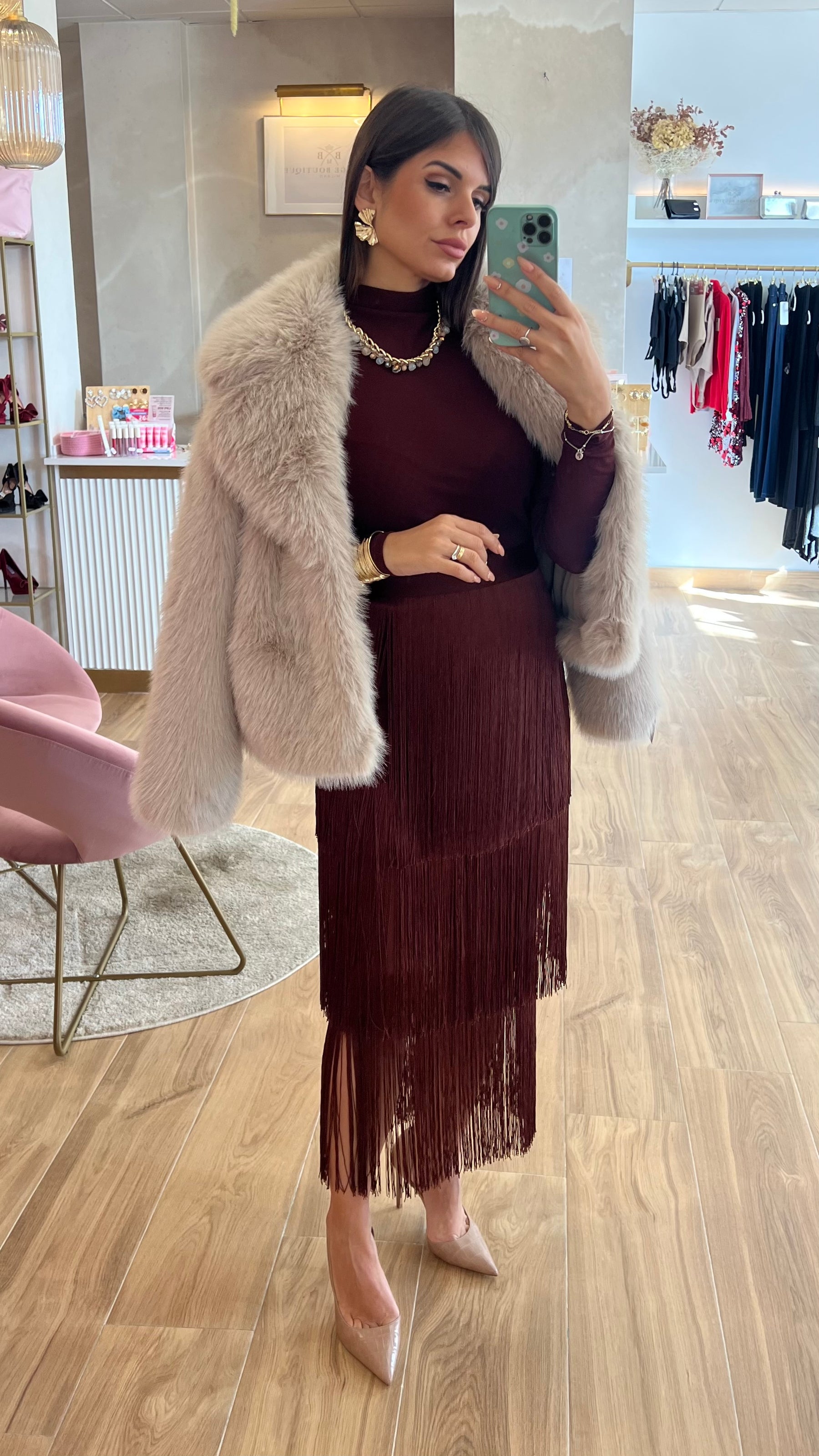 Falda Bandage Midi Flecos Chocolate