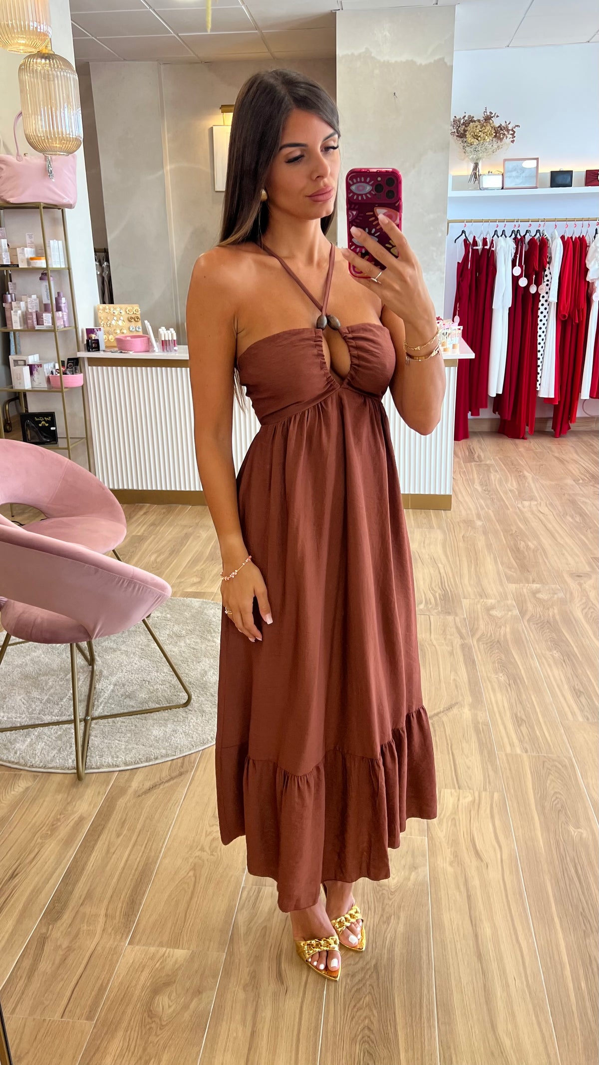 Vestido Chocolate Largo Coquitos