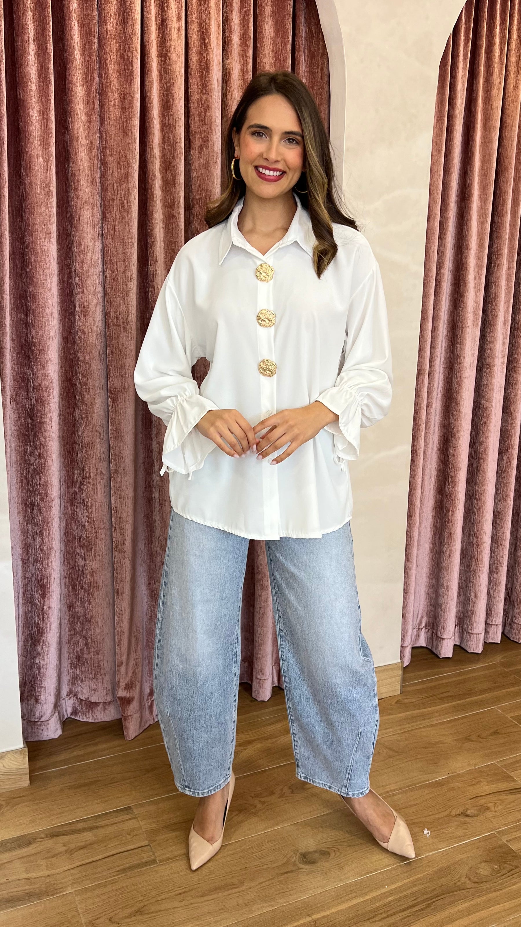 Camisa Botones Oro Blanca