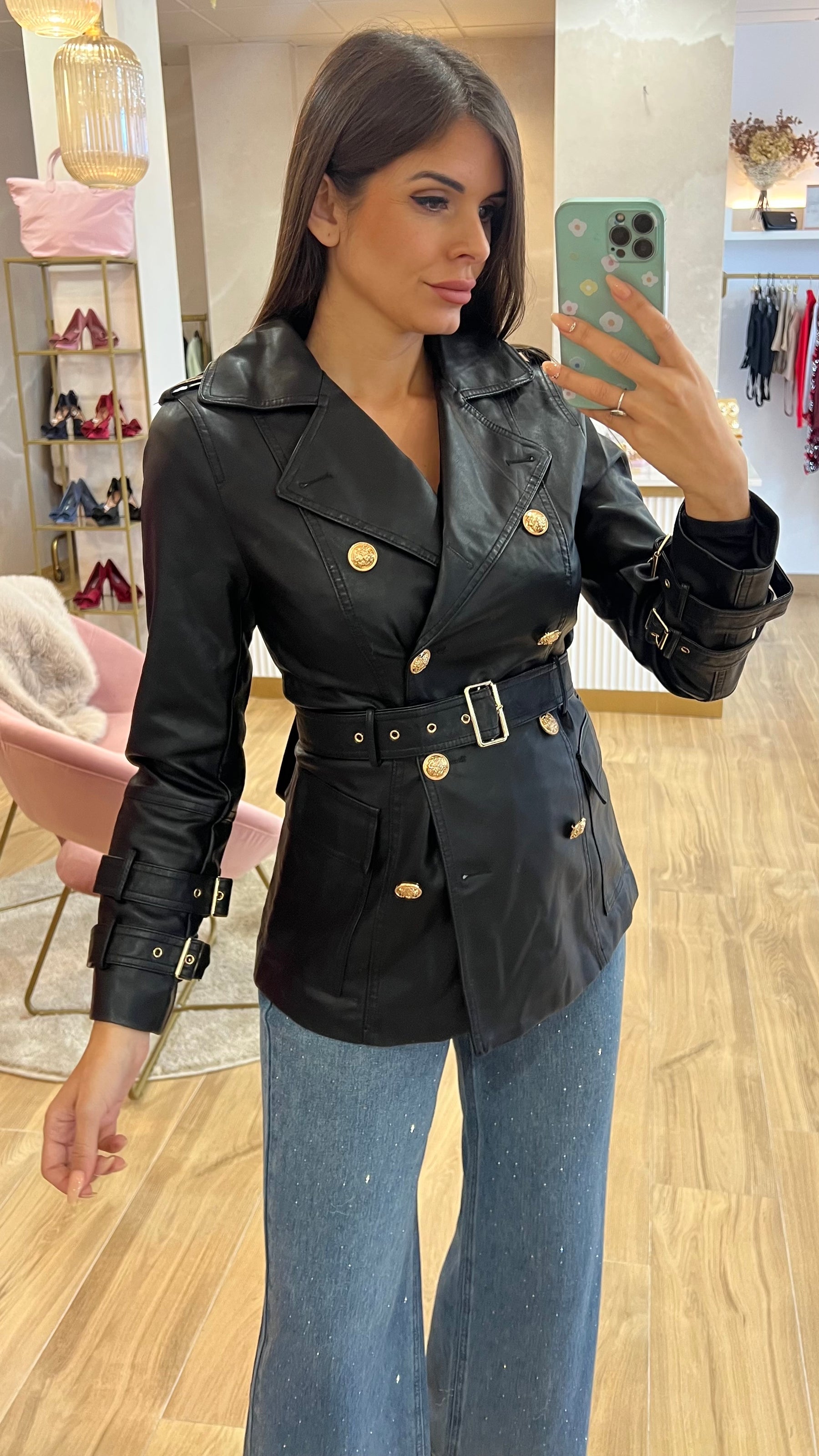 Chaqueta Abotonadura Efecto Piel