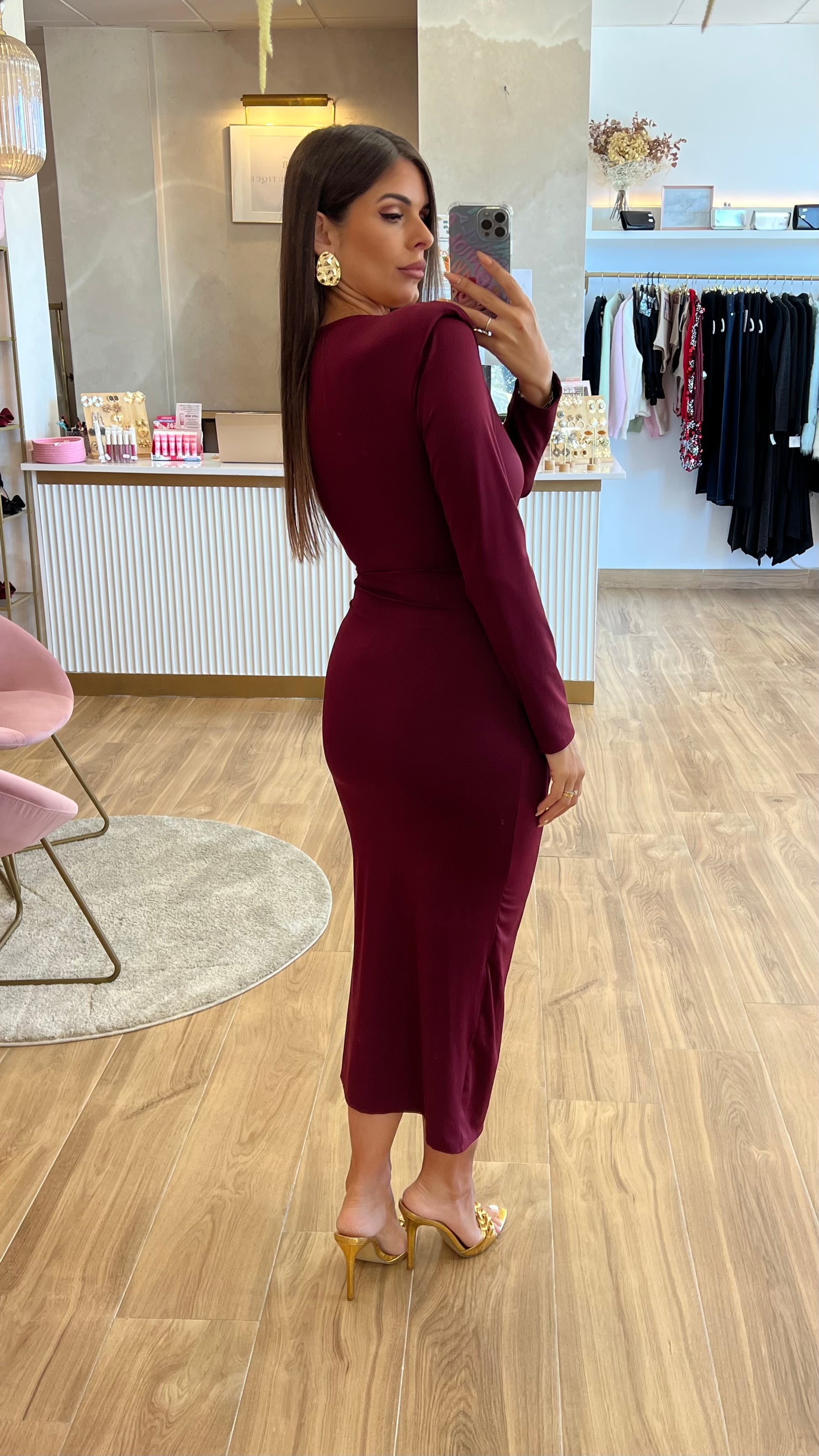 Vestido Drapeado Burdeos