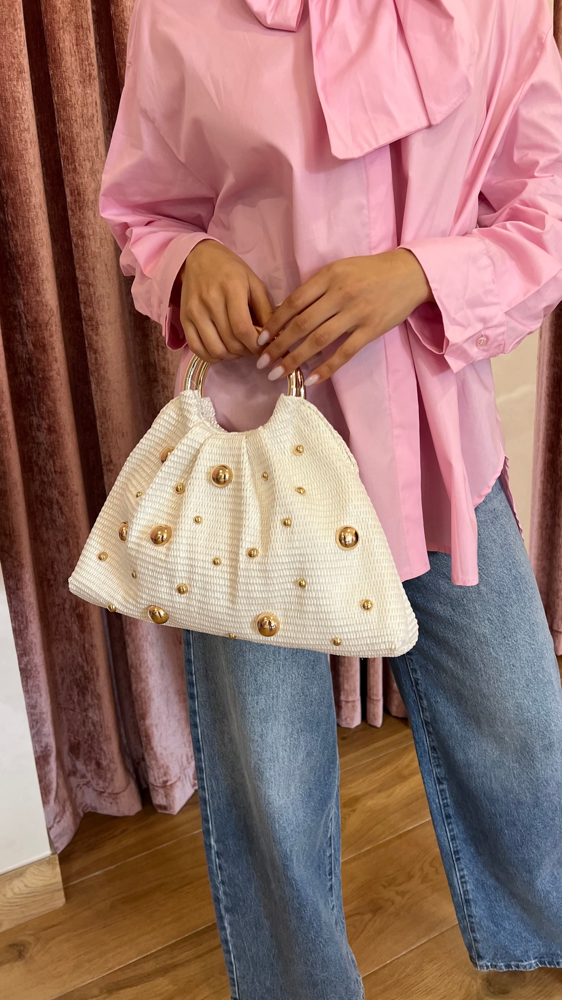 Bolso Perlas Oro Blanco