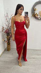 Vestido Satén Alyson Rojo