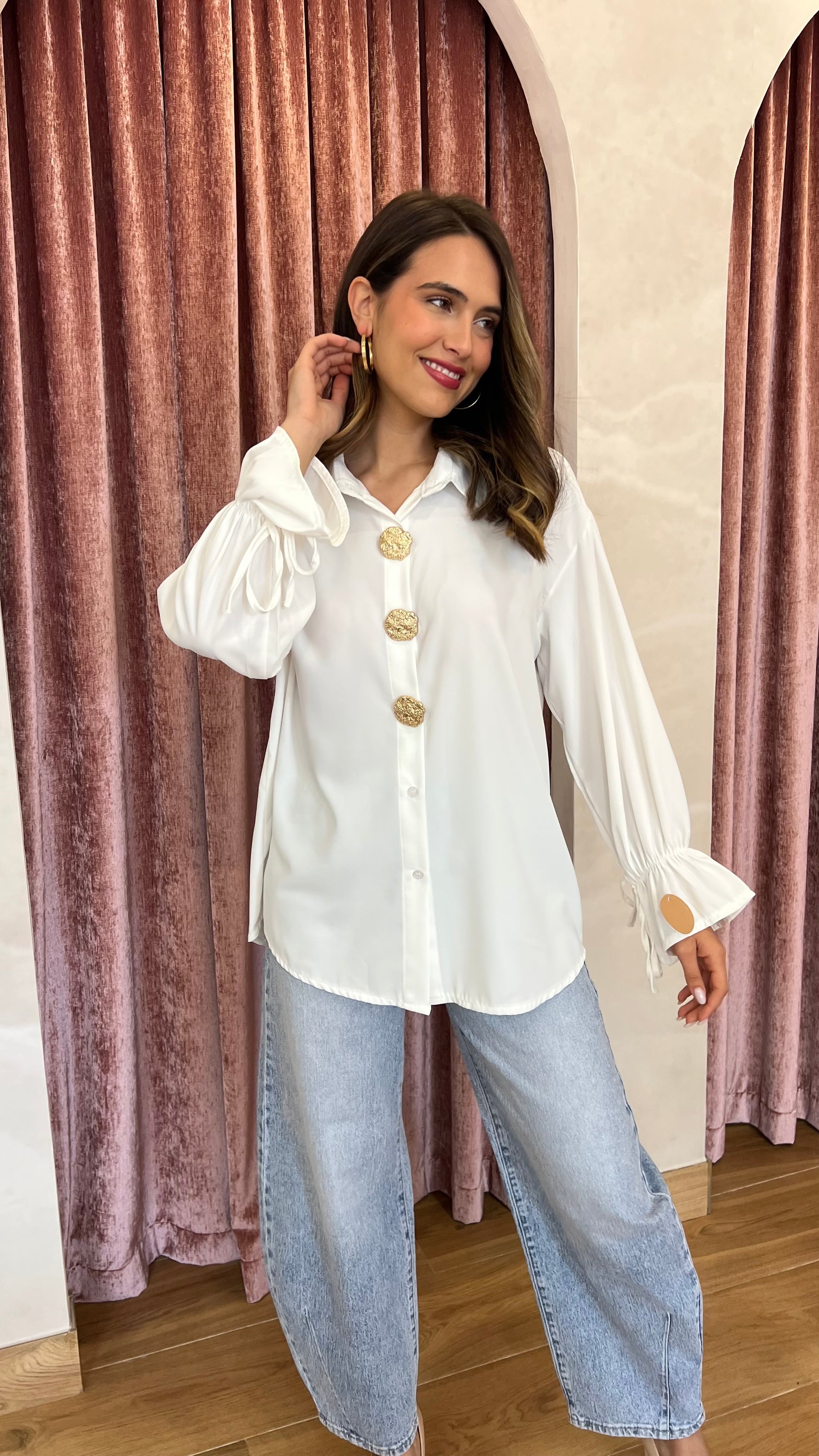 Camisa Botones Oro Blanca