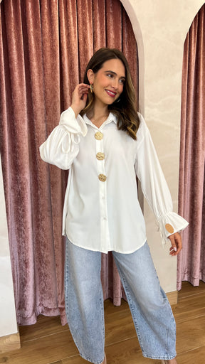 Camisa Botones Oro Blanca