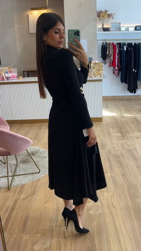 Vestido Midi Punto Premium Manga Larga Negro