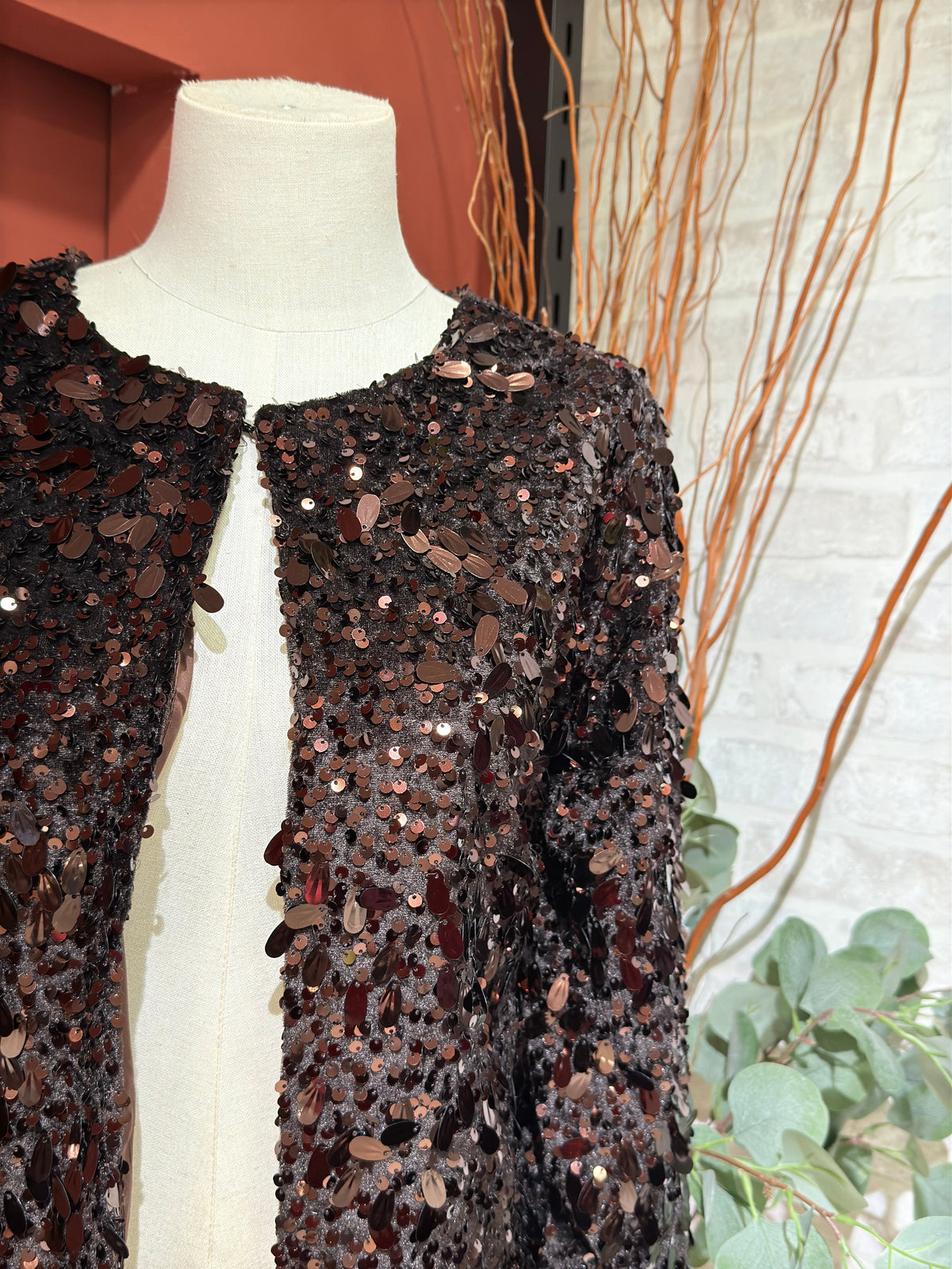 Chaqueta/Top Lentejuelas Reversible Marrón Chocolate