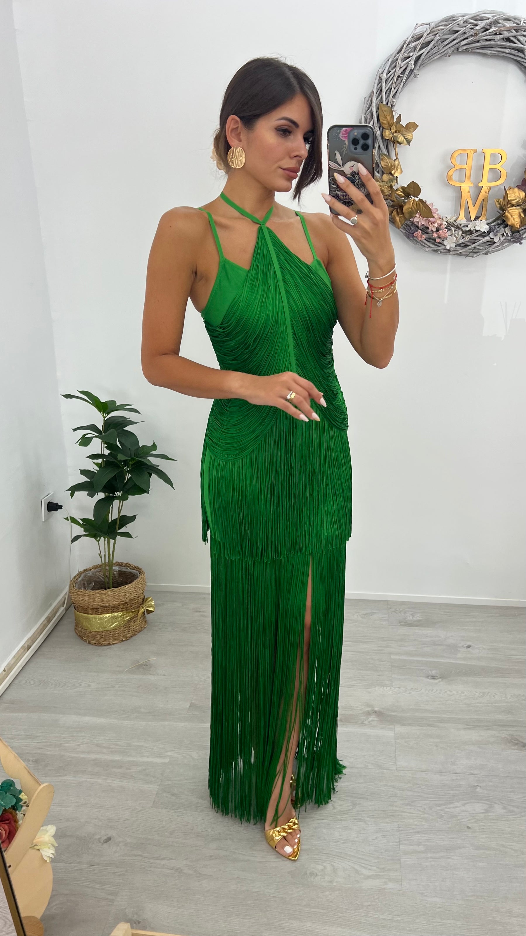 Vestido Bandage Cancún Verde Flecos Edición Limitada