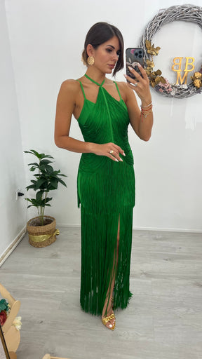 Vestido Bandage Cancún Verde Flecos Edición Limitada