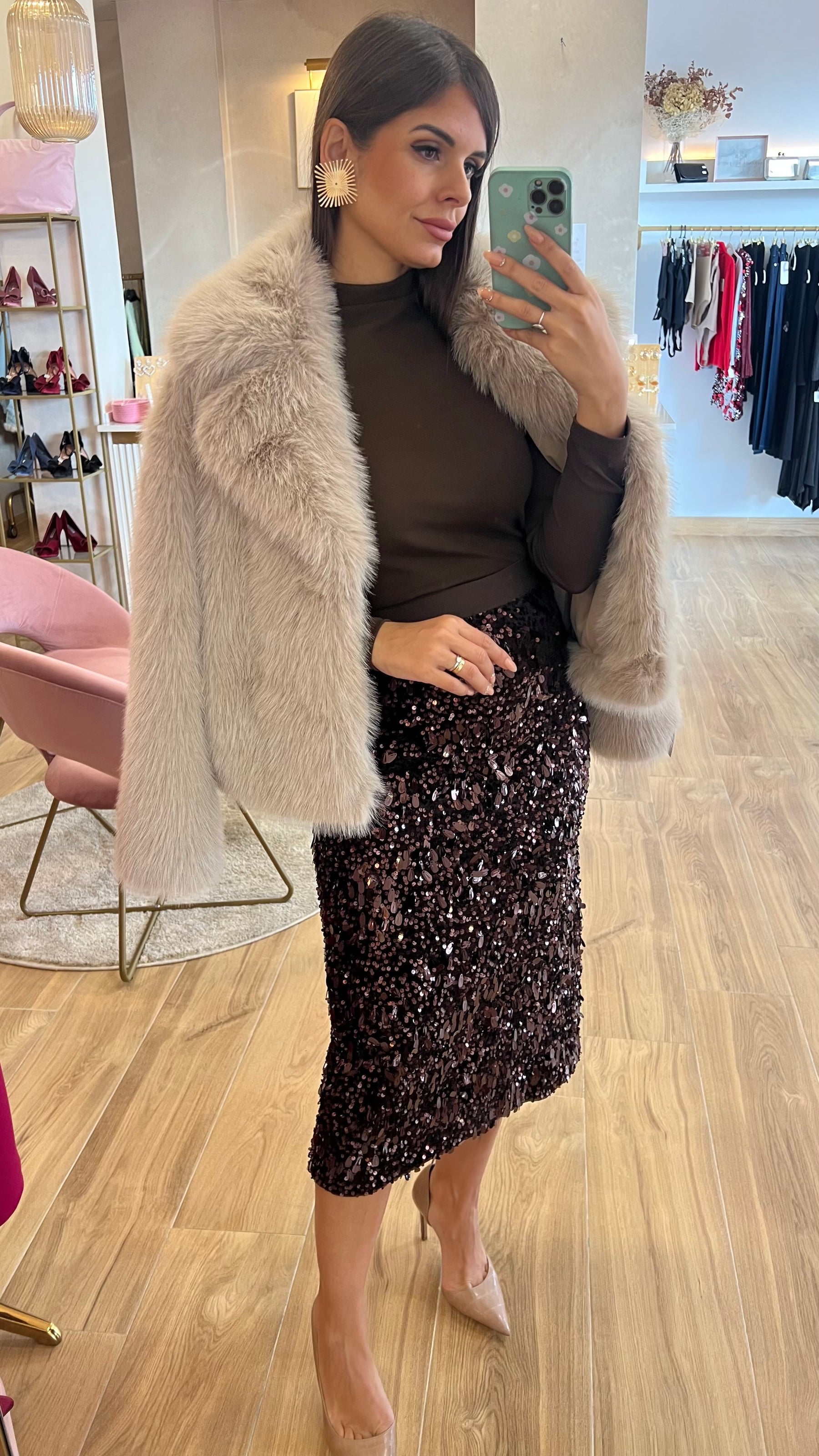 Falda Lentejuelas Marrón