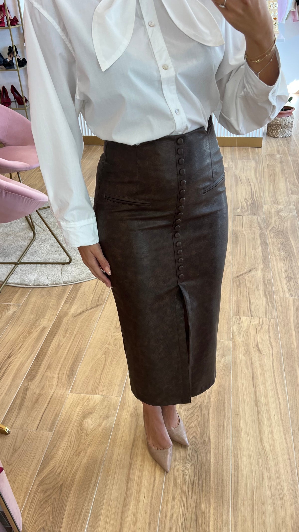 Falda Ecopiel Abotonada