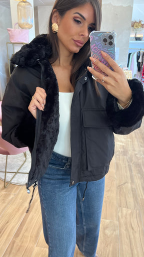 Chaqueta Acolchada Forro Borreguito - Negro Premium