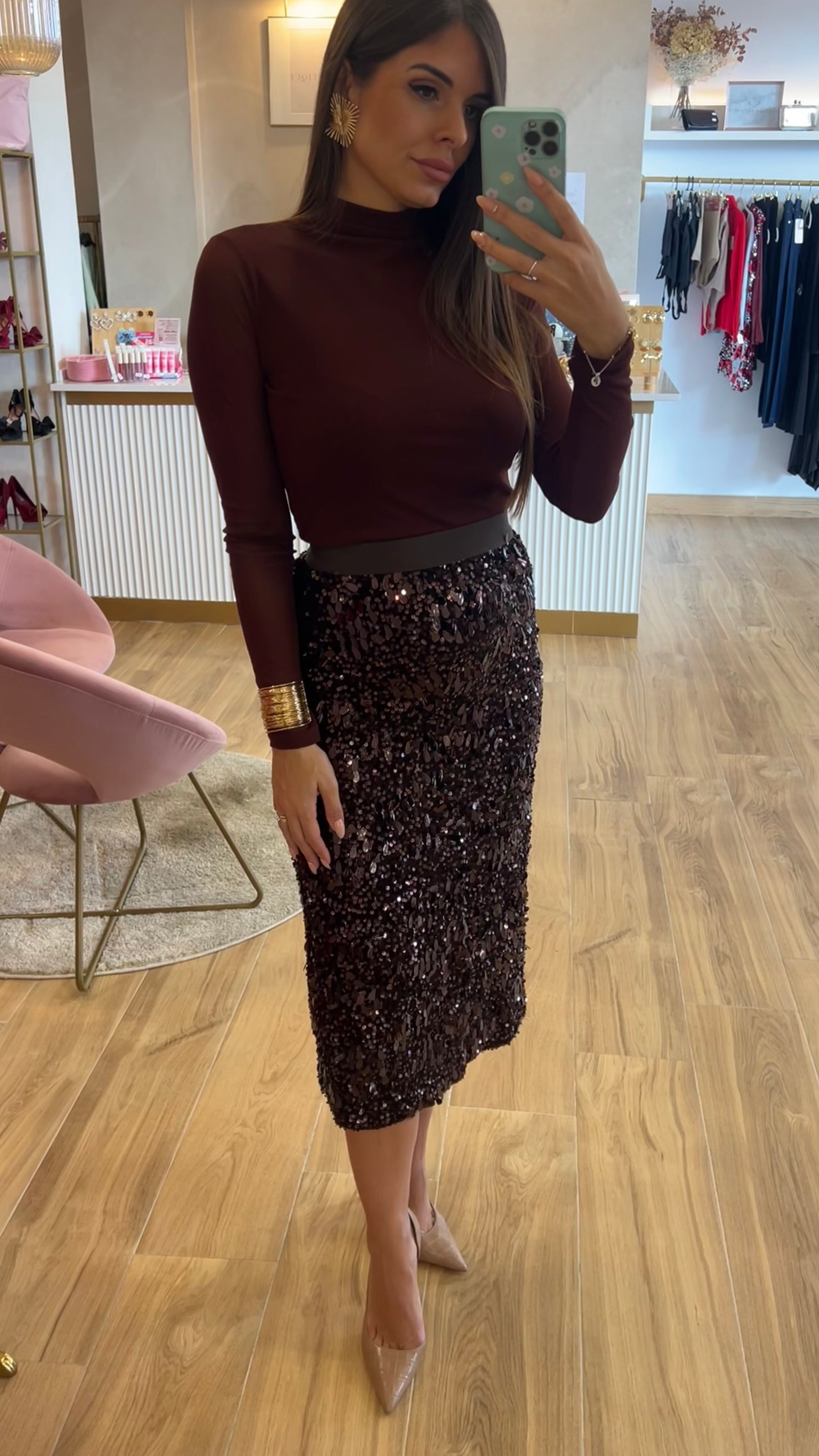 Falda Lentejuelas Marrón