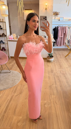 Vestido Bandage Silvia Plumas Rosa