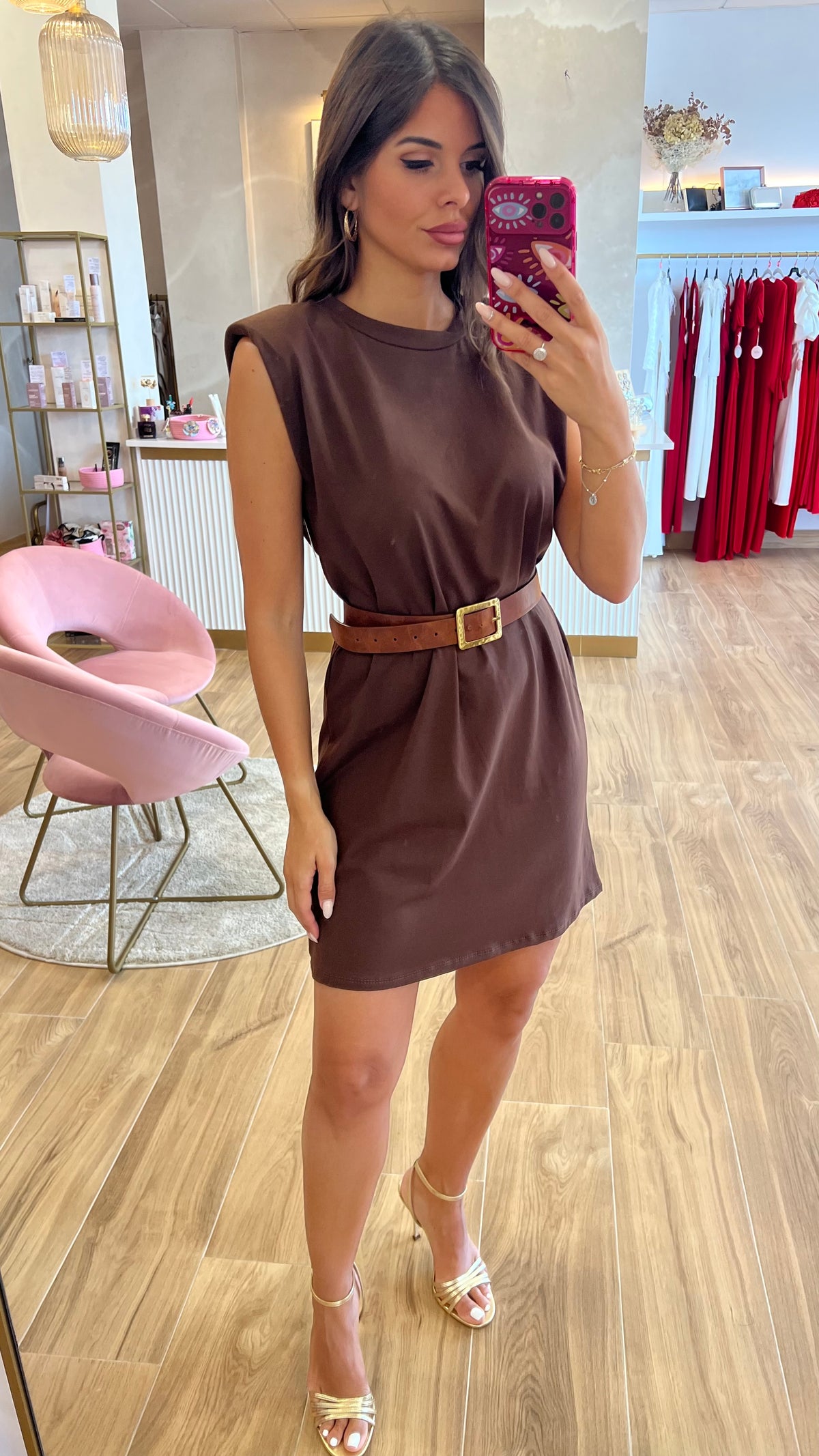 Vestido Marrón Hombreras