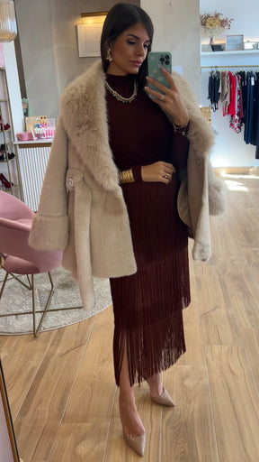 Falda Bandage Midi Flecos Chocolate