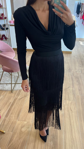 Falda Bandage Midi Flecos Negra
