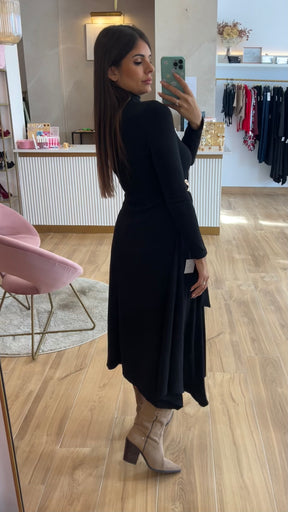 Vestido Midi Punto Premium Manga Larga Negro