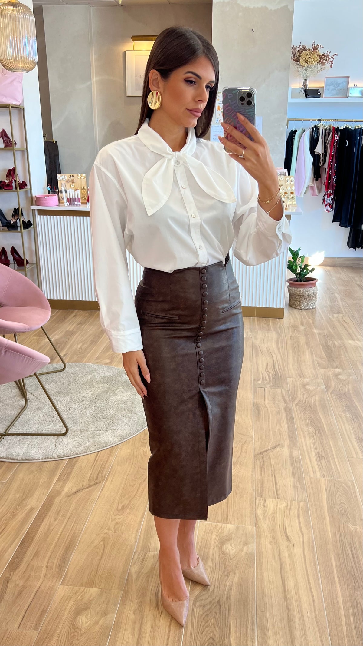 Falda Ecopiel Abotonada