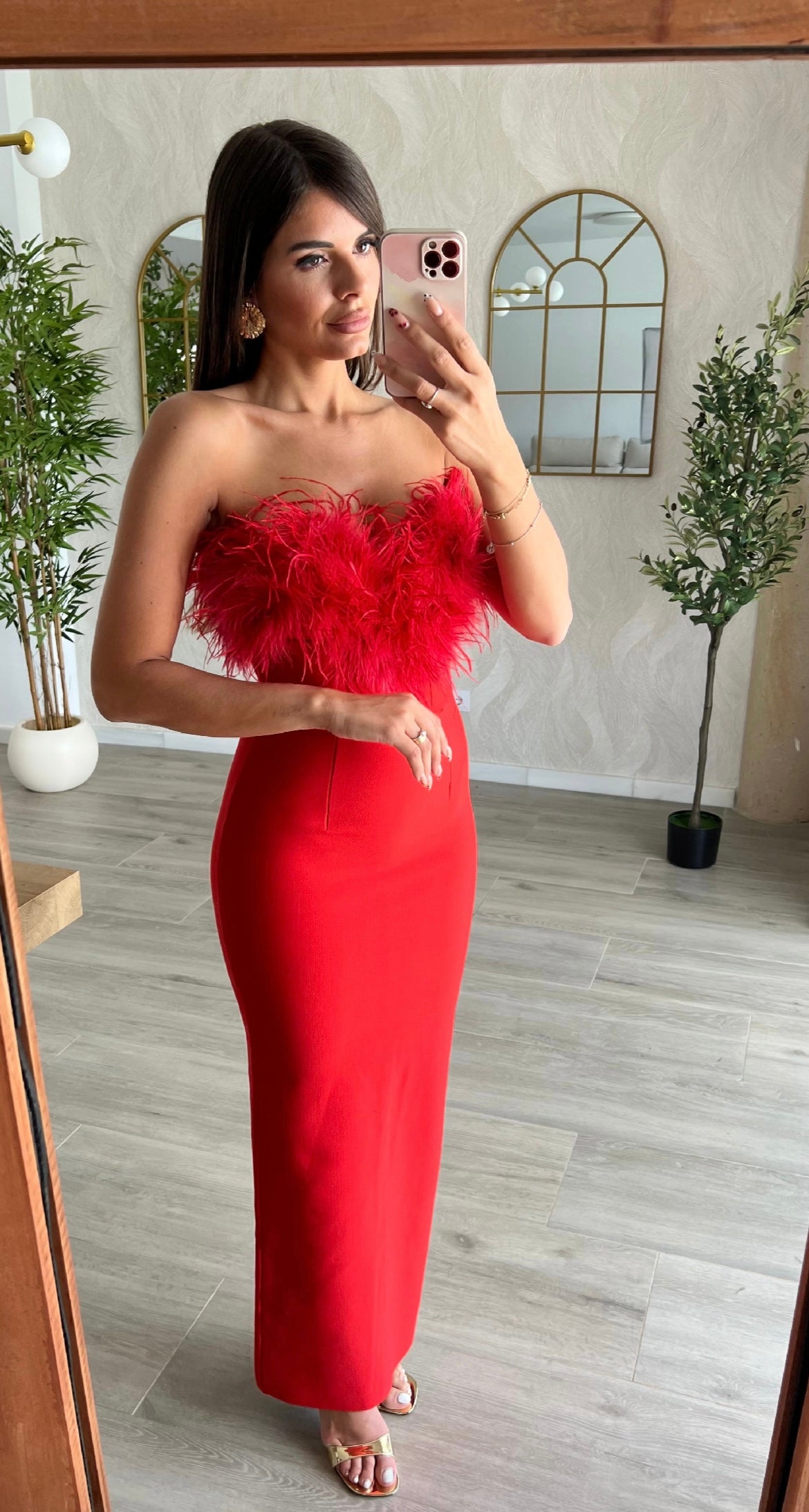 Vestido Bandage Silvia Plumas Rojo