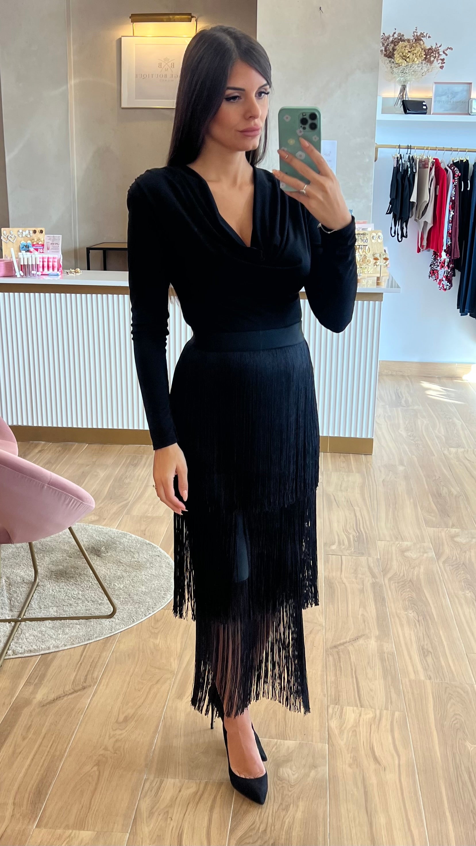 Falda Bandage Midi Flecos Negra