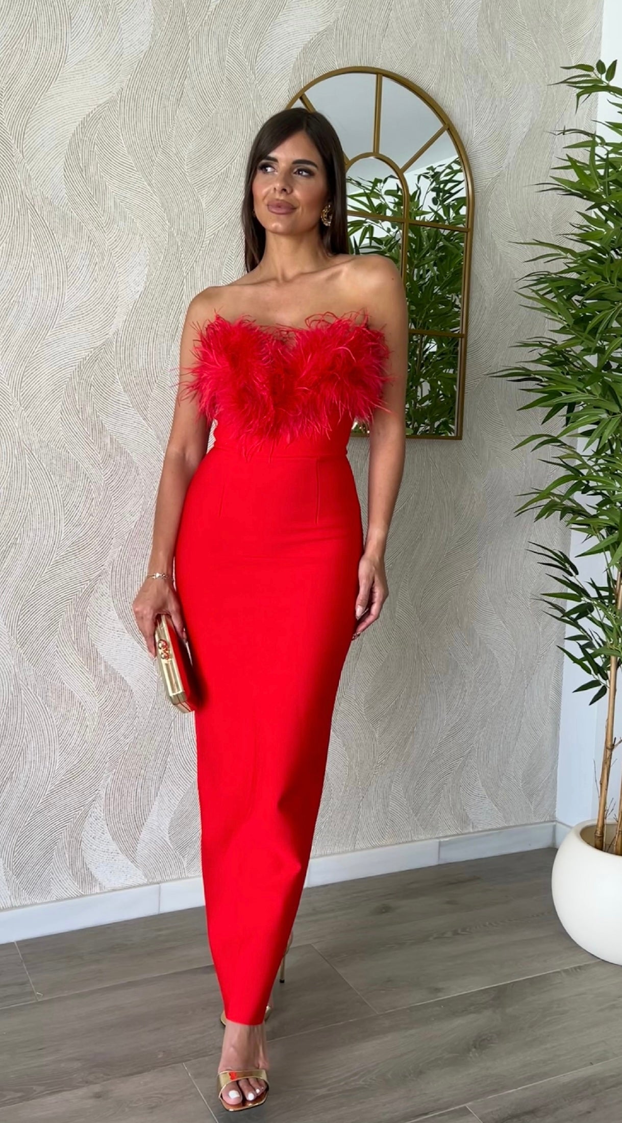 Vestido Bandage Silvia Plumas Rojo