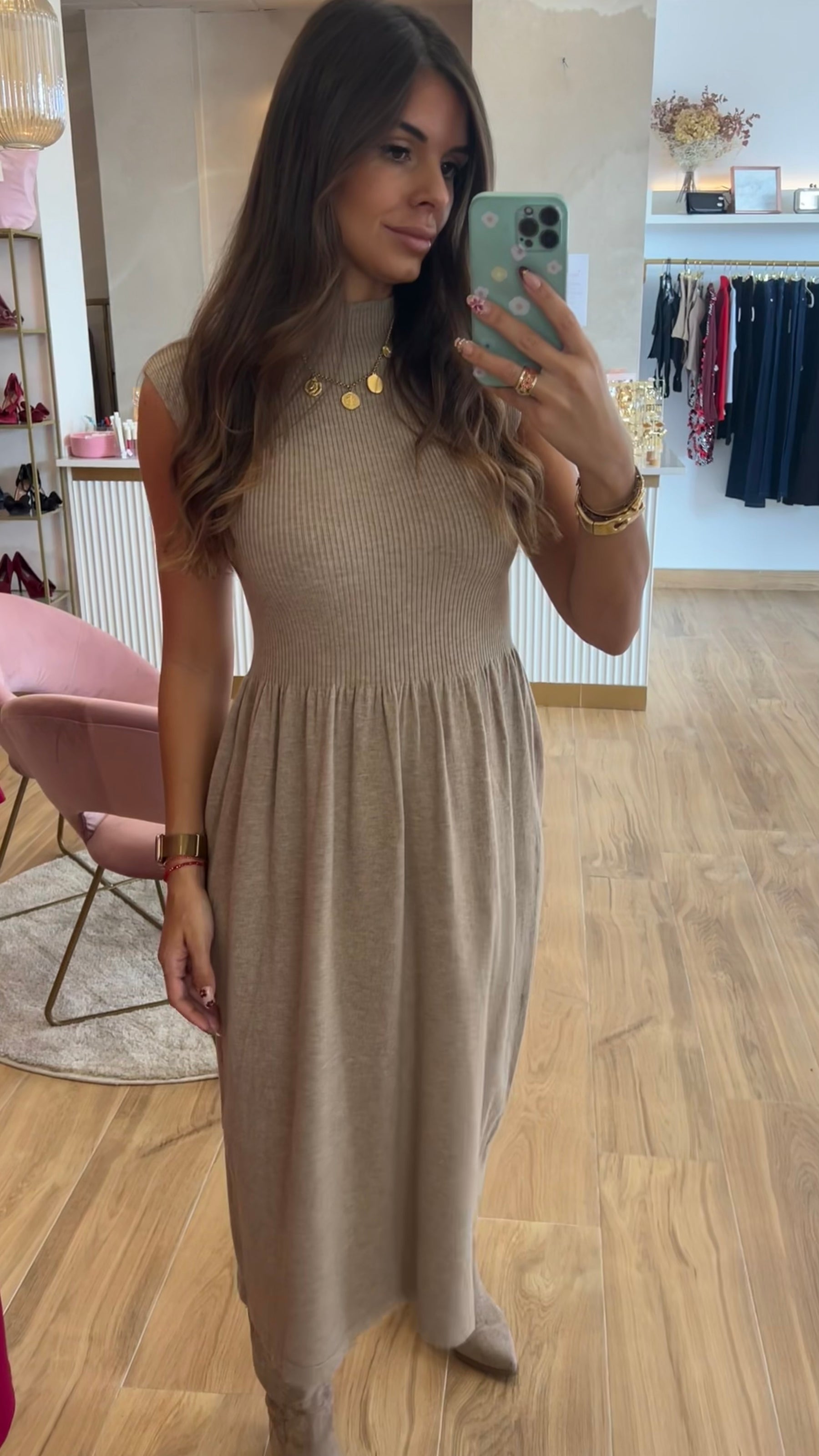 Vestido Punto Canalé Topo