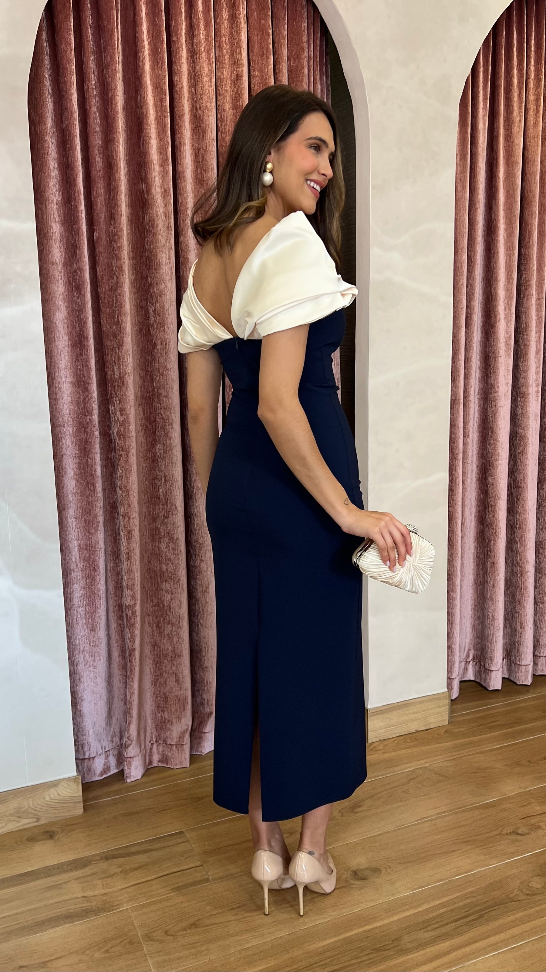 Vestido Escote Bicolor Marino