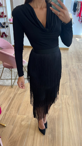 Falda Bandage Midi Flecos Negra