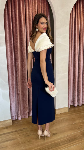 Vestido Escote Bicolor Marino
