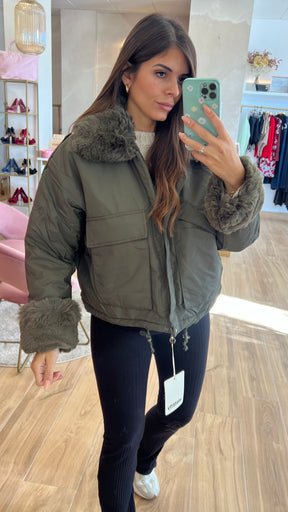 Chaqueta Acolchada Forro Borreguito – Khaki Premium