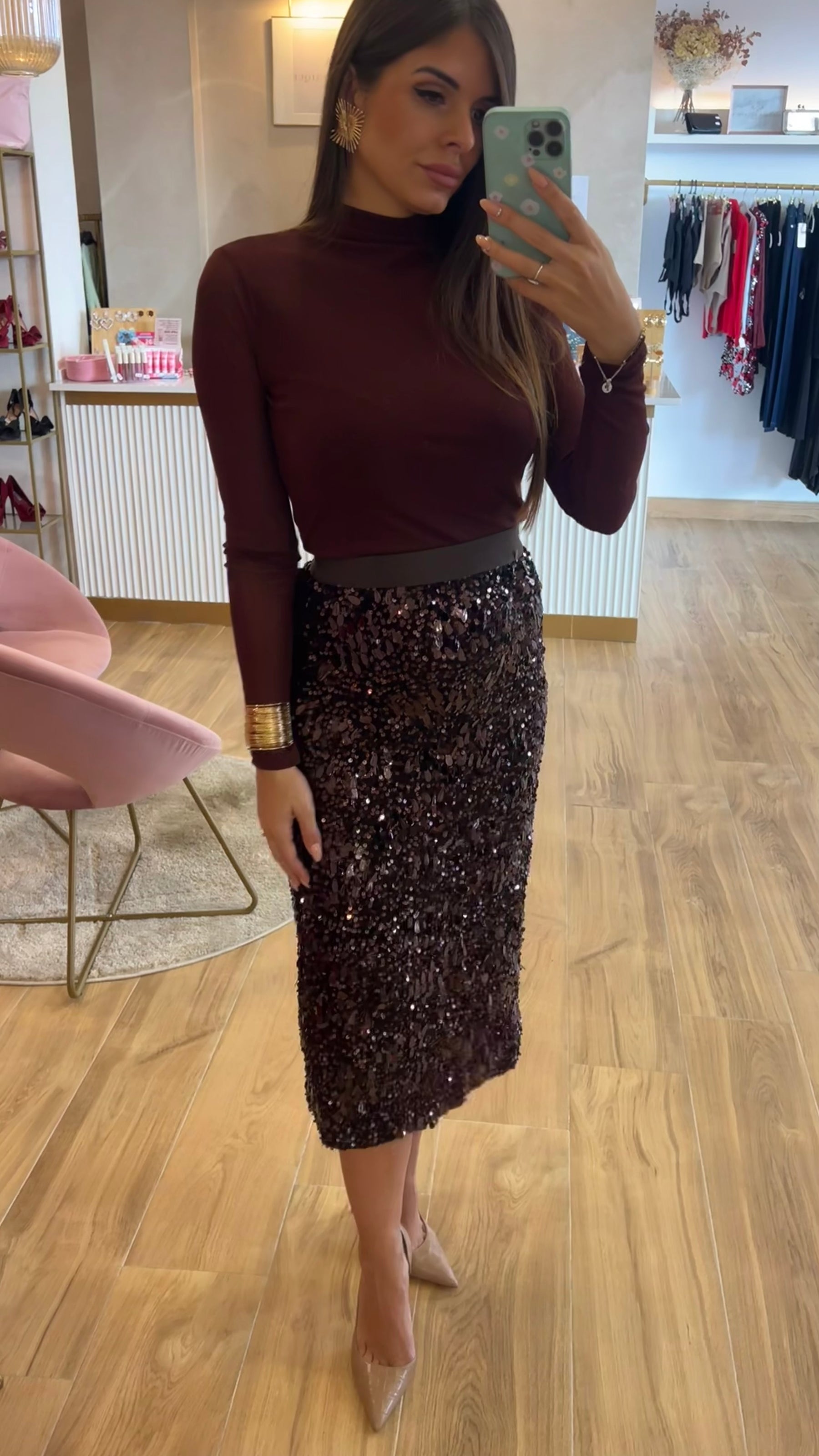 Falda Lentejuelas Marrón