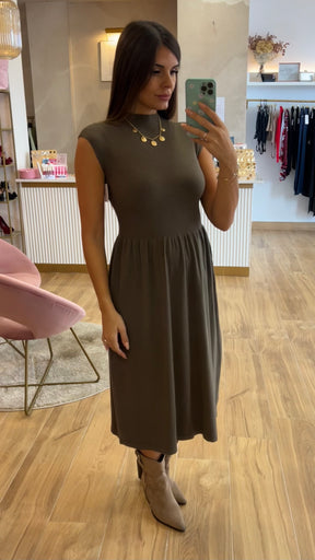 Vestido Punto Canalé Caqui Oscuro
