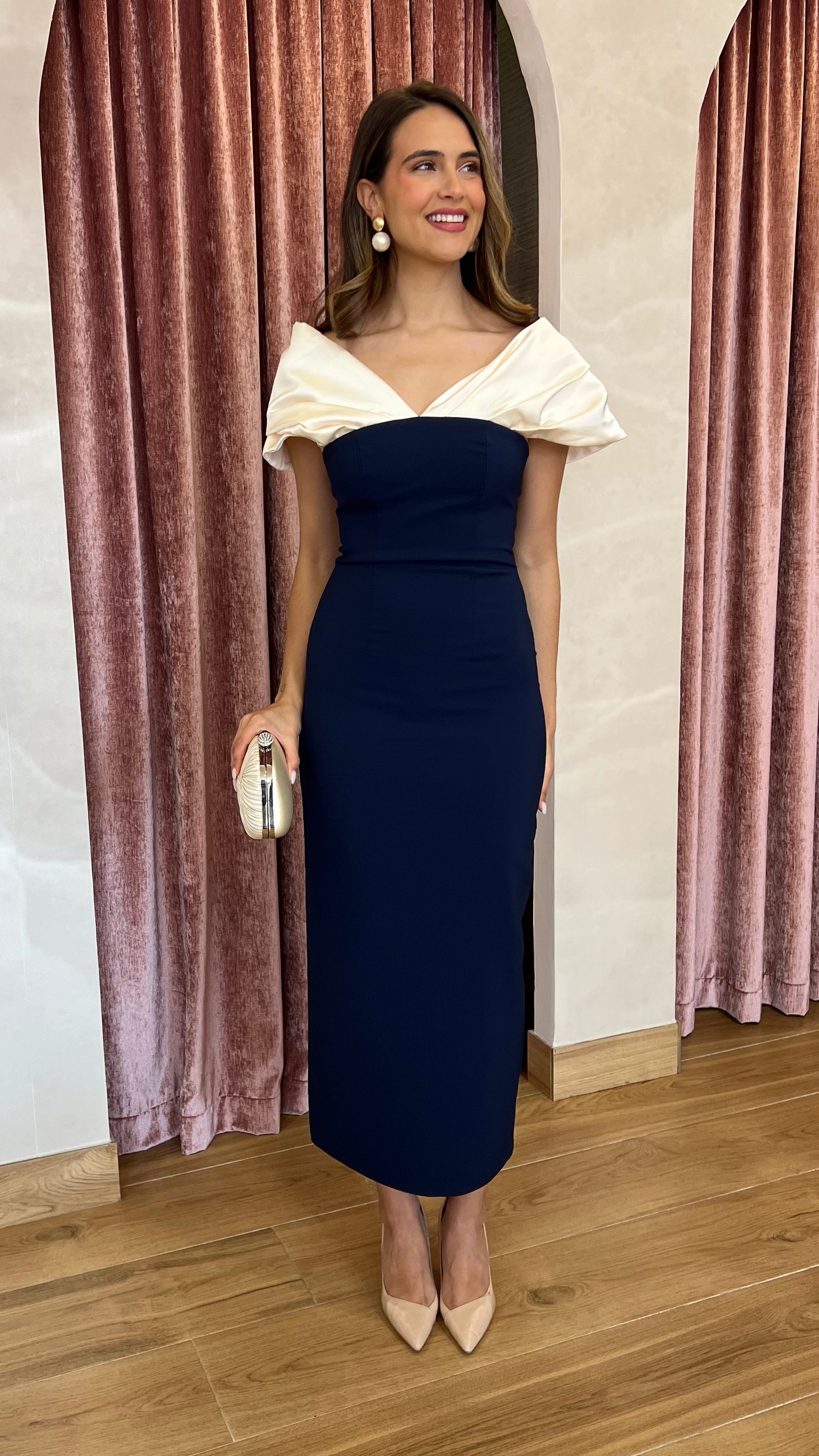 Vestido Escote Bicolor Marino