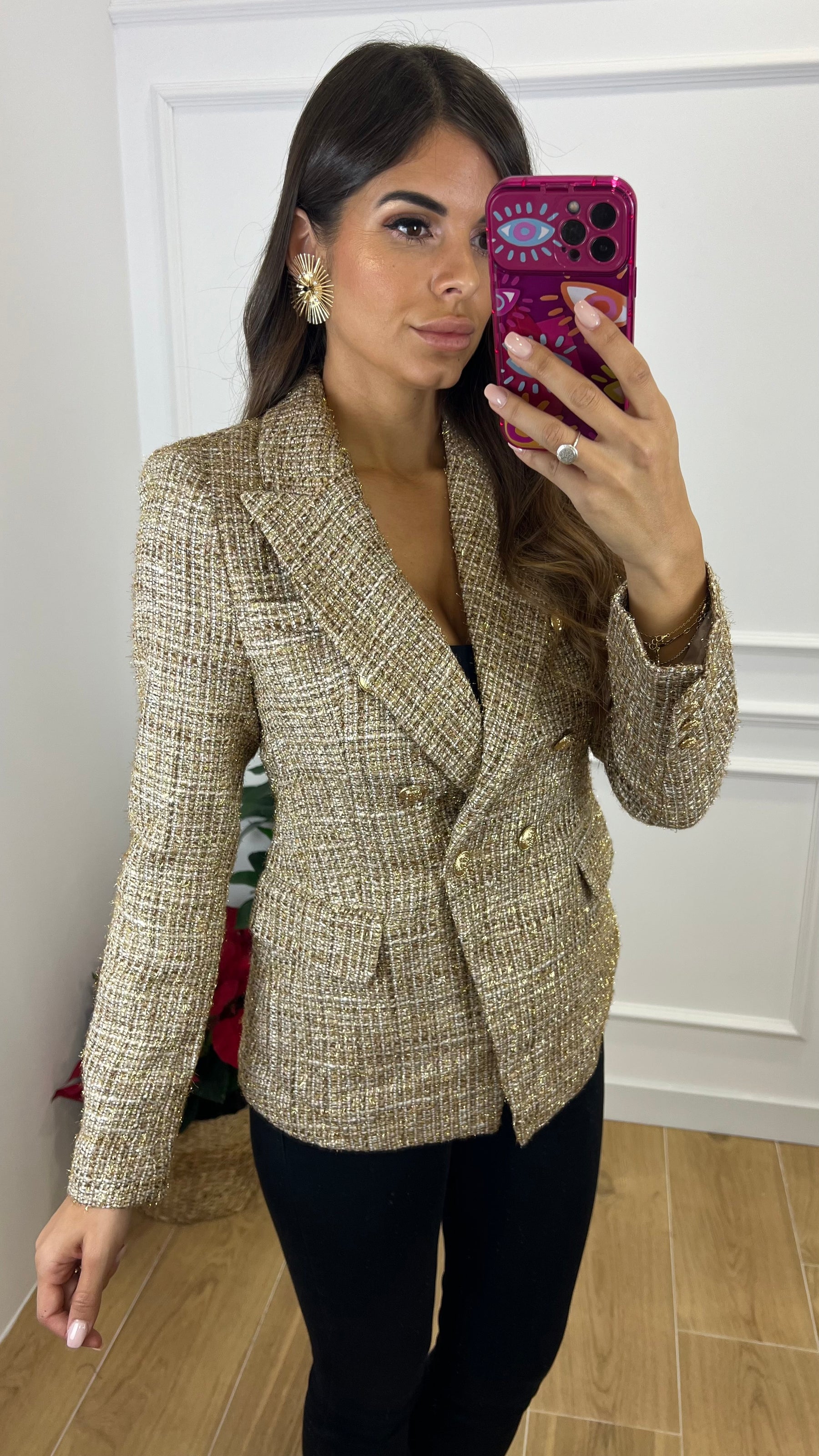 Chaqueta Blazer Tweed Dorado