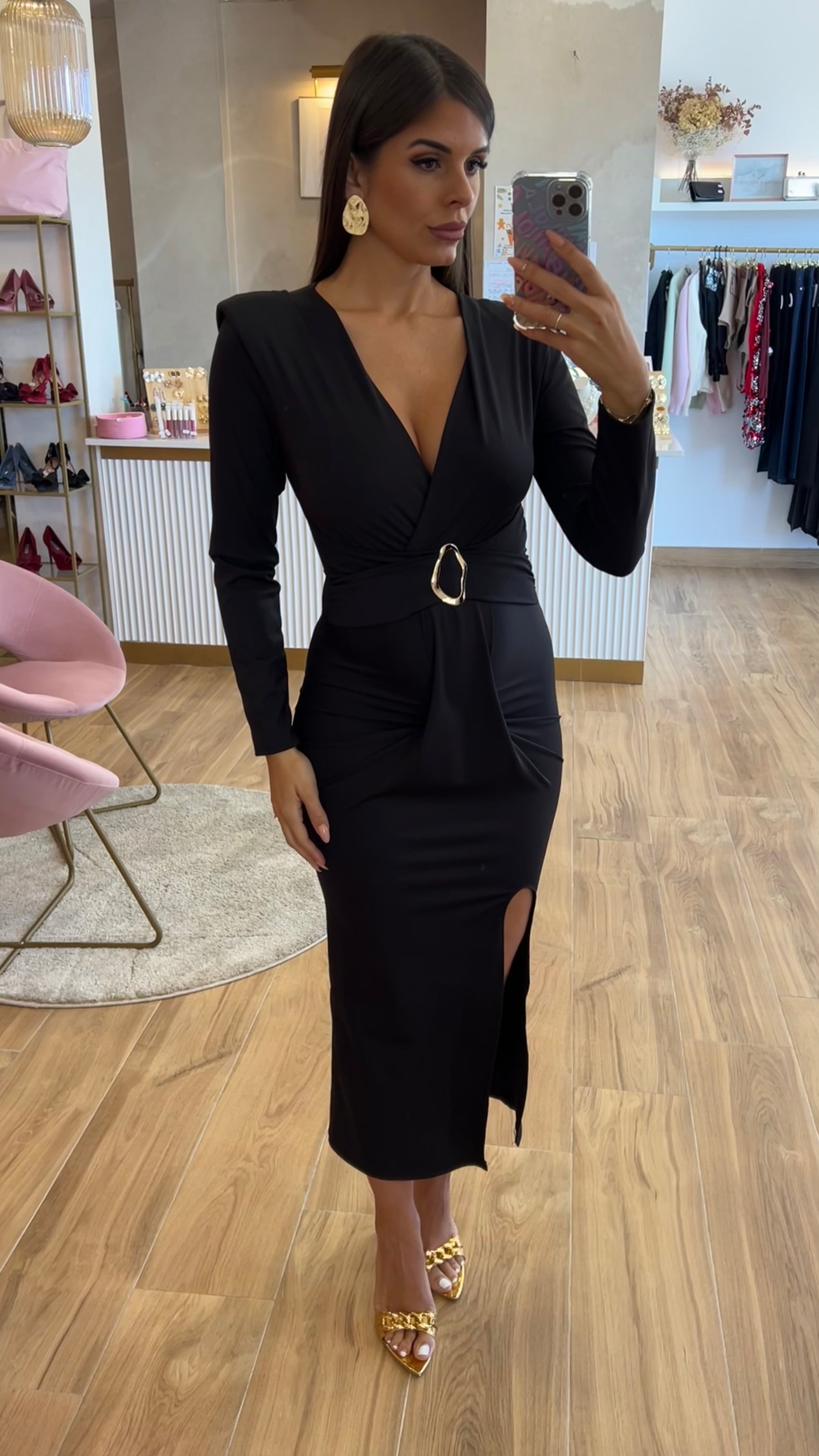 Vestido Drapeado Negro