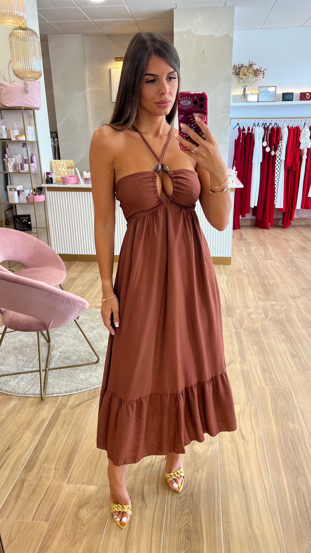 Vestido Chocolate Largo Coquitos