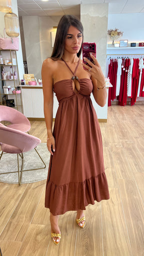 Vestido Chocolate Largo Coquitos