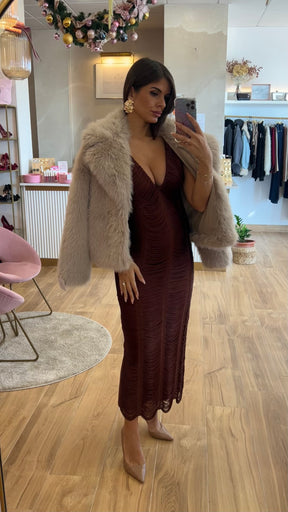 Vestido Bandage Flecos Chocolate Sin Mangas