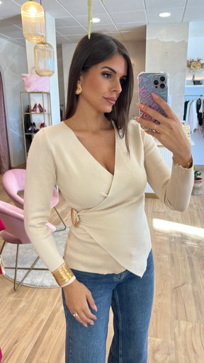Jersey Cruzado Detalle Oro Beige