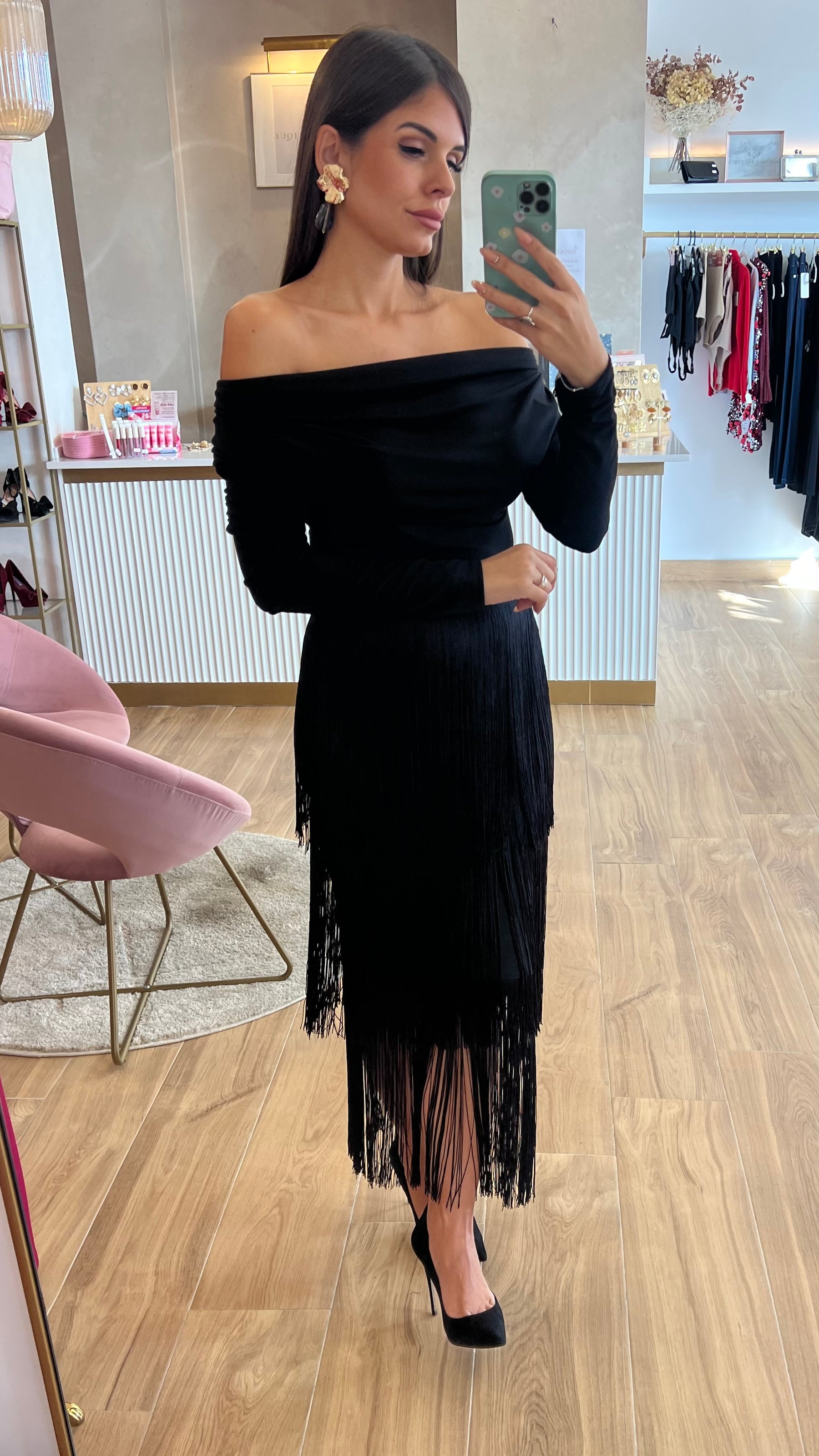 Falda Bandage Midi Flecos Negra