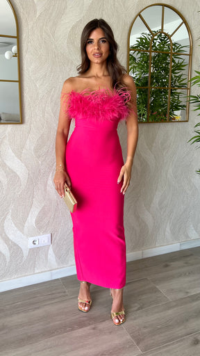 Vestido Bandage Silvia Plumas Fucsia