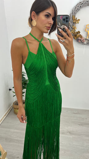 Vestido Bandage Cancun Verde Flecos Edición Limitada