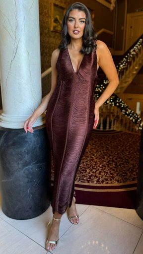 Vestido Bandage Flecos Chocolate Sin Mangas