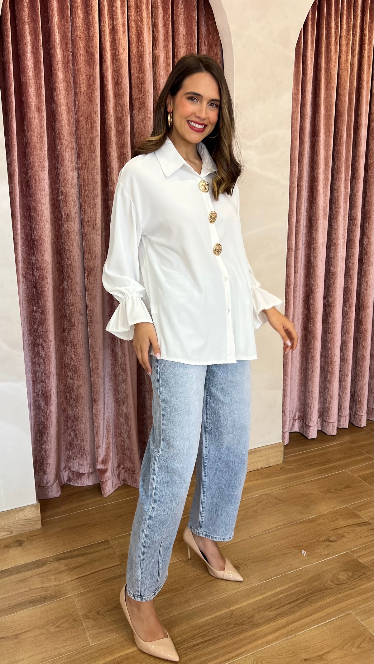 Camisa Botones Oro Blanca