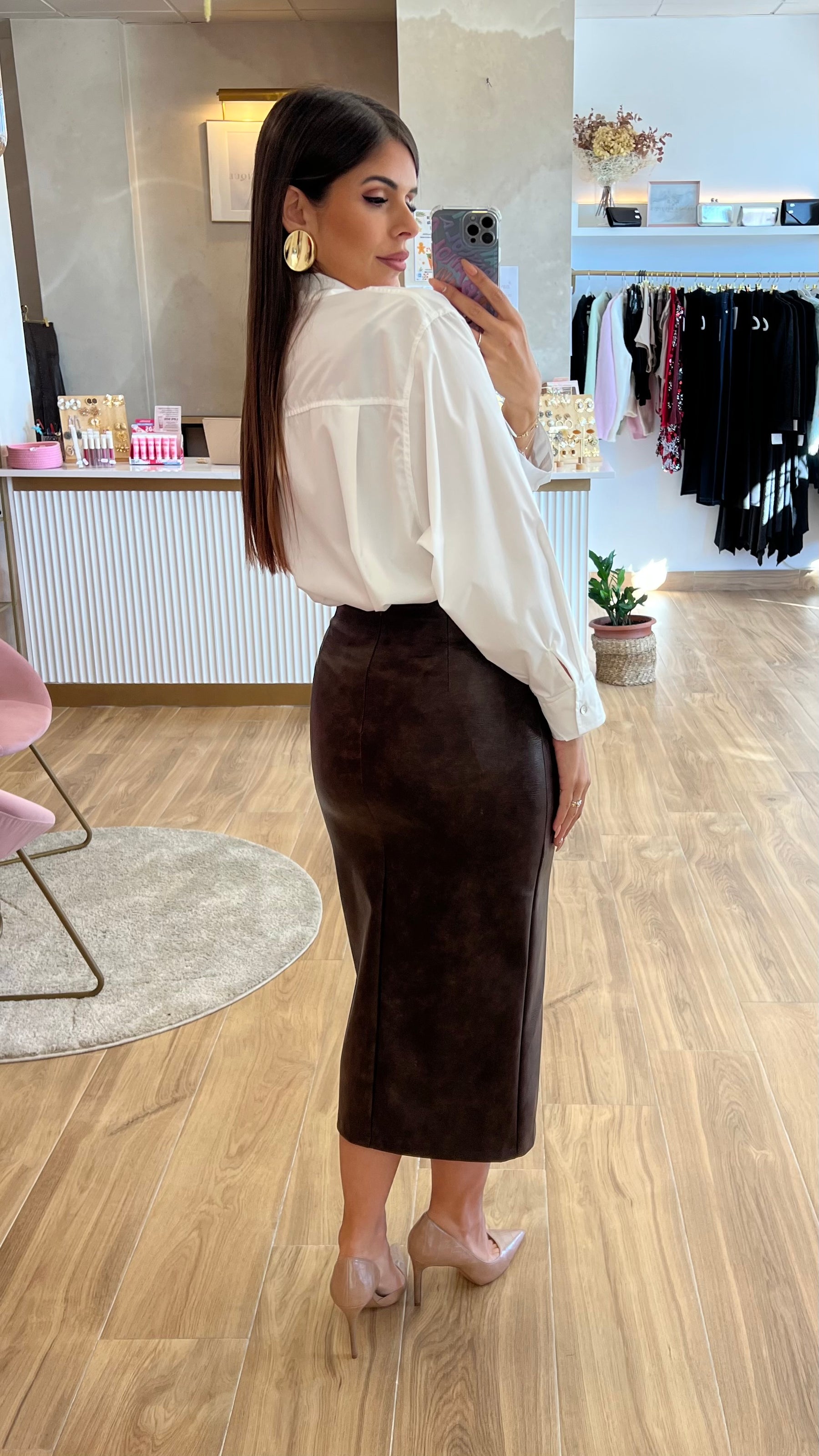 Falda Ecopiel Abotonada