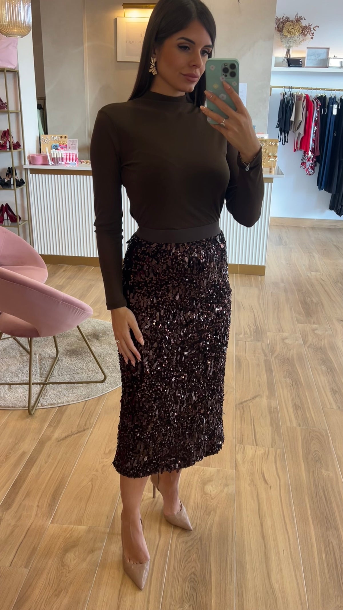 Falda Lentejuelas Marrón