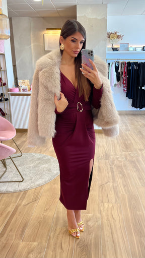 Vestido Drapeado Burdeos