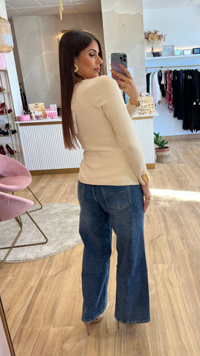 Jersey Cruzado Detalle Oro Beige