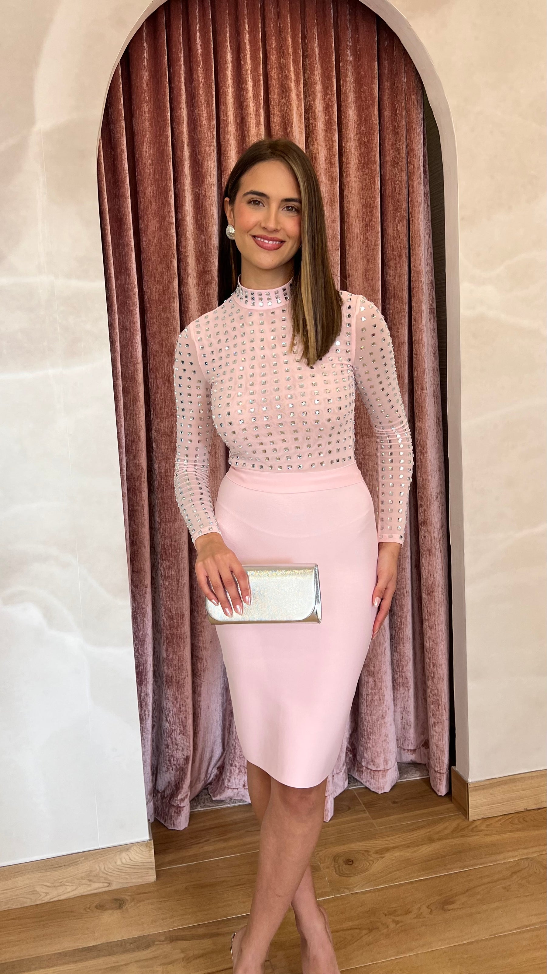 Vestido Bandage Cristales Rosa